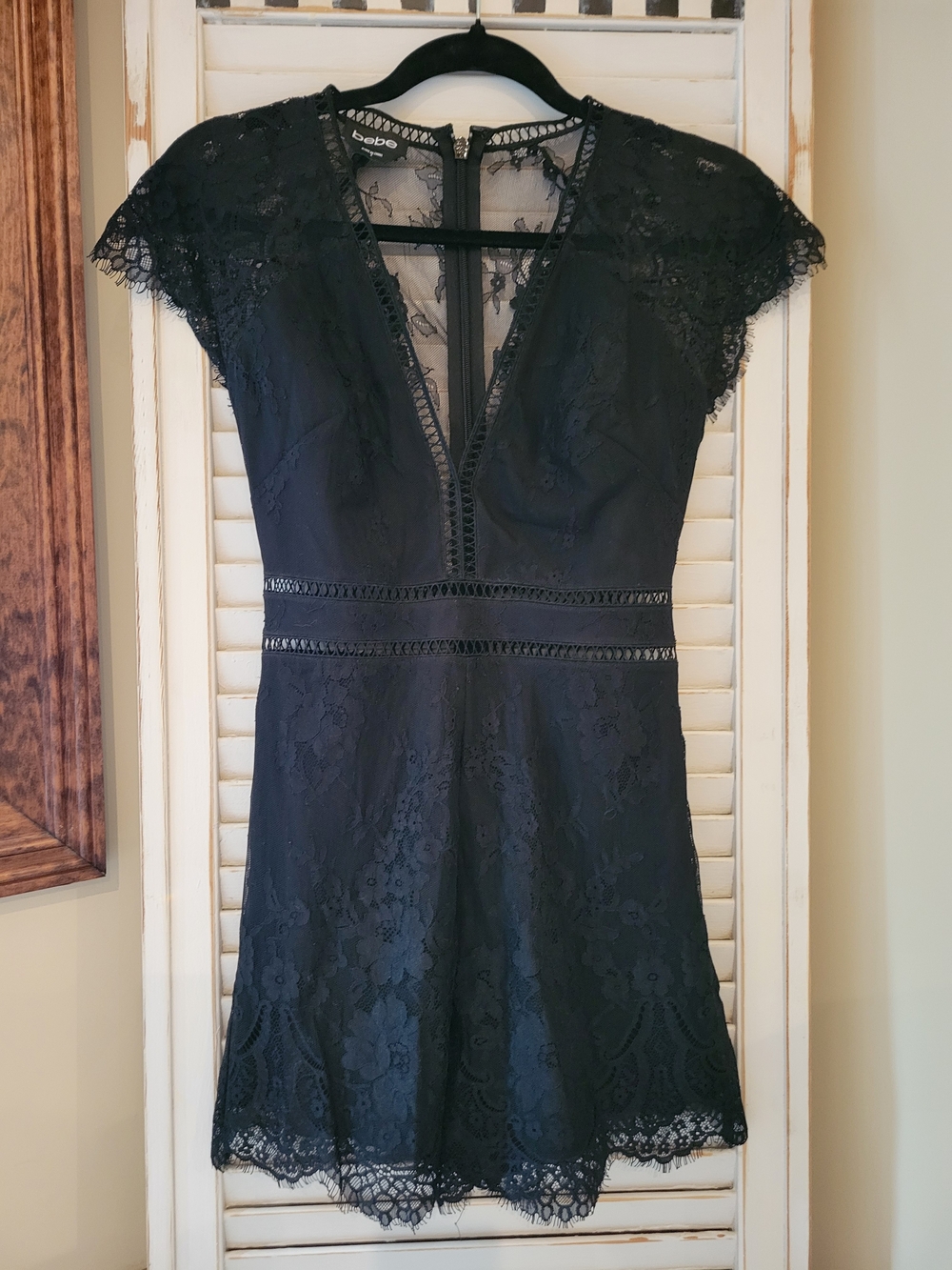 bebe Black Lace Sheer Detail Romper